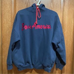 BOSS America Hoodie Mens Size Extra Large Navy Blue Red Pullover 90s Hip Hop